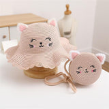 Maxbell Straw Hat and Small Bag Set Sun Hat for Outdoor Activities Vocations Holiday Pink