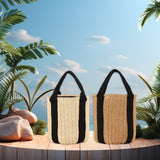 Maxbell Bucket Bag Woven Lightweight Multifunctional Handbag for Travel Parties Keys Beige White