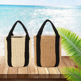 Maxbell Bucket Bag Woven Lightweight Multifunctional Handbag for Travel Parties Keys Beige White