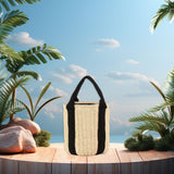 Maxbell Bucket Bag Woven Lightweight Multifunctional Handbag for Travel Parties Keys Beige White