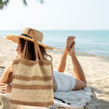 Maxbell Woven Tote Bag Casual Supplies Beach Shoulder Bag for Outings Gift Traveling