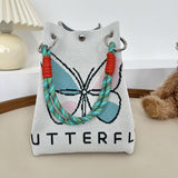 Maxbell Women Knit Bucket Bag Chic Ladies Shoulder Purse for Shopping Travel Holiday Beige