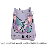 Maxbell Women Knit Bucket Bag Chic Ladies Shoulder Purse for Shopping Travel Holiday Purple