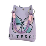 Maxbell Women Knit Bucket Bag Chic Ladies Shoulder Purse for Shopping Travel Holiday Purple