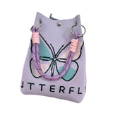 Maxbell Women Knit Bucket Bag Chic Ladies Shoulder Purse for Shopping Travel Holiday Purple