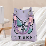 Maxbell Women Knit Bucket Bag Chic Ladies Shoulder Purse for Shopping Travel Holiday Purple