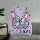 Maxbell Women Knit Bucket Bag Chic Ladies Shoulder Purse for Shopping Travel Holiday Purple