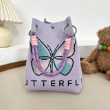 Maxbell Women Knit Bucket Bag Chic Ladies Shoulder Purse for Shopping Travel Holiday Purple