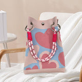 Maxbell Knitted Handbag Reusable Casual Soft Shopping Pouch for Daily Vacation Beach Pink