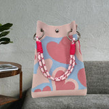 Maxbell Knitted Handbag Reusable Casual Soft Shopping Pouch for Daily Vacation Beach Pink