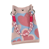 Maxbell Knitted Handbag Reusable Casual Soft Shopping Pouch for Daily Vacation Beach Pink