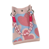 Maxbell Knitted Handbag Reusable Casual Soft Shopping Pouch for Daily Vacation Beach Pink