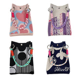 Maxbell Knitted Handbag Reusable Casual Soft Shopping Pouch for Daily Vacation Beach Pink