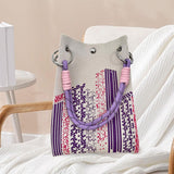 Maxbell Knitted Handbag Reusable Casual Soft Shopping Pouch for Daily Vacation Beach Purple