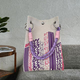 Maxbell Knitted Handbag Reusable Casual Soft Shopping Pouch for Daily Vacation Beach Purple