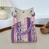 Maxbell Knitted Handbag Reusable Casual Soft Shopping Pouch for Daily Vacation Beach Purple
