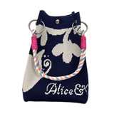 Maxbell Knitted Handbag Reusable Casual Soft Shopping Pouch for Daily Vacation Beach Blue