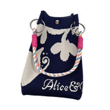 Maxbell Knitted Handbag Reusable Casual Soft Shopping Pouch for Daily Vacation Beach Blue