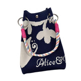 Maxbell Knitted Handbag Reusable Casual Soft Shopping Pouch for Daily Vacation Beach Blue