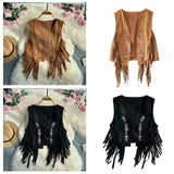 Maxbell 70S Hippie Suede Fringe Jacket Home Cowgirl Western Outfit Women Fringe Vest Brown