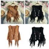 Maxbell 70S Hippie Suede Fringe Jacket Home Cowgirl Western Outfit Women Fringe Vest Brown