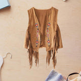Maxbell 70S Hippie Suede Fringe Jacket Home Cowgirl Western Outfit Women Fringe Vest Brown