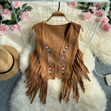 Maxbell 70S Hippie Suede Fringe Jacket Home Cowgirl Western Outfit Women Fringe Vest Brown