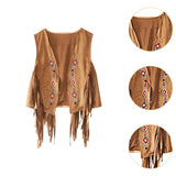 Maxbell 70S Hippie Suede Fringe Jacket Home Cowgirl Western Outfit Women Fringe Vest Brown