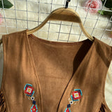 Maxbell 70S Hippie Suede Fringe Jacket Home Cowgirl Western Outfit Women Fringe Vest Brown