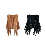 Maxbell 70S Hippie Suede Fringe Jacket Home Cowgirl Western Outfit Women Fringe Vest Brown
