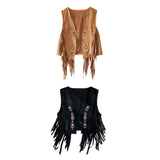 Maxbell 70S Hippie Suede Fringe Jacket Home Cowgirl Western Outfit Women Fringe Vest Brown