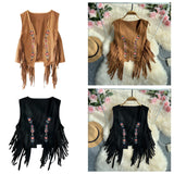 Maxbell 70S Hippie Suede Fringe Jacket Home Cowgirl Western Outfit Women Fringe Vest Brown