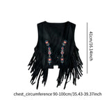 Maxbell 70S Hippie Suede Fringe Jacket Home Cowgirl Western Outfit Women Fringe Vest Black