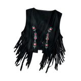 Maxbell 70S Hippie Suede Fringe Jacket Home Cowgirl Western Outfit Women Fringe Vest Black