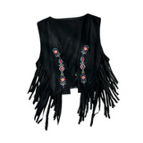 Maxbell 70S Hippie Suede Fringe Jacket Home Cowgirl Western Outfit Women Fringe Vest Black
