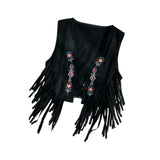 Maxbell 70S Hippie Suede Fringe Jacket Home Cowgirl Western Outfit Women Fringe Vest Black