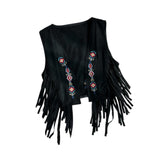Maxbell 70S Hippie Suede Fringe Jacket Home Cowgirl Western Outfit Women Fringe Vest Black