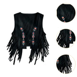 Maxbell 70S Hippie Suede Fringe Jacket Home Cowgirl Western Outfit Women Fringe Vest Black