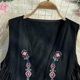 Maxbell 70S Hippie Suede Fringe Jacket Home Cowgirl Western Outfit Women Fringe Vest Black