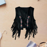 Maxbell 70S Hippie Suede Fringe Jacket Home Cowgirl Western Outfit Women Fringe Vest Black