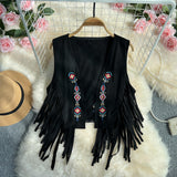 Maxbell 70S Hippie Suede Fringe Jacket Home Cowgirl Western Outfit Women Fringe Vest Black