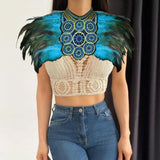 Maxbell Artificial Feather Shrug Shawl Lady Shoulder Wrap for Cocktail Gift New Year Blue