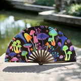 Maxbell Folding Fan Props Foldable with Bamboo Frames for Night Club Parties Cosplay Mushroom