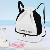 Maxbell Drawstring Backpack Wide Opening Swimming Bag for Swimming Pool Hiking Beach White