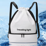 Maxbell Drawstring Backpack Wide Opening Swimming Bag for Swimming Pool Hiking Beach White