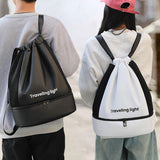 Maxbell Drawstring Backpack Wide Opening Swimming Bag for Swimming Pool Hiking Beach White