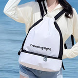 Maxbell Drawstring Backpack Wide Opening Swimming Bag for Swimming Pool Hiking Beach White