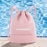 Maxbell Drawstring Backpack Wide Opening Swimming Bag for Swimming Pool Hiking Beach Pink
