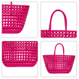 Maxbell Womens Woven Tote Bag Lightweight Summer Beach Handbag for Vacation Shopping Dark Pink