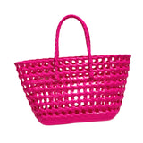 Maxbell Womens Woven Tote Bag Lightweight Summer Beach Handbag for Vacation Shopping Dark Pink